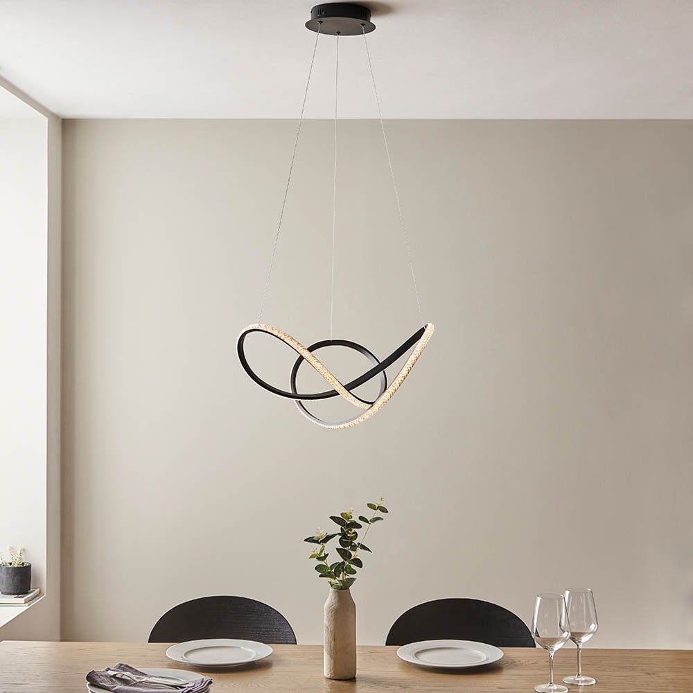 Francisca Textured Black LED Pendant with Clear Faceted Detail
