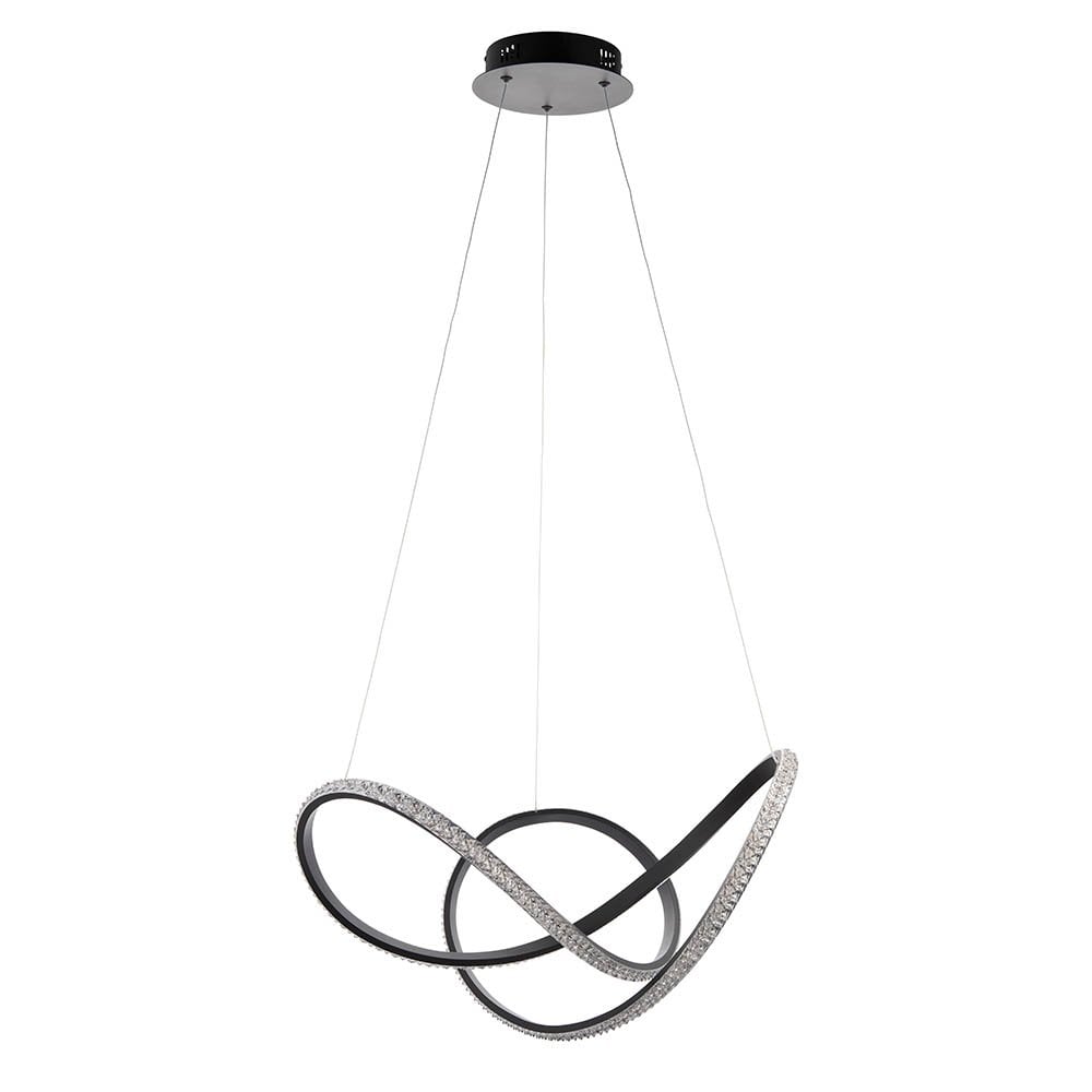 Francisca Textured Black LED Pendant with Clear Faceted Detail