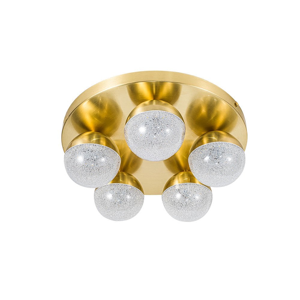 Dew 5 Light Bathroom Ceiling Light in Satin Brass IP44