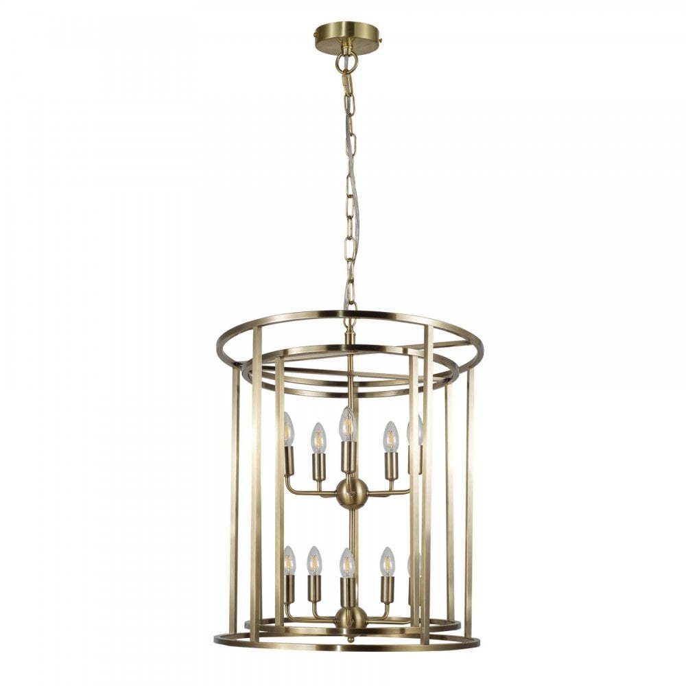 Chester 10 Light Lantern Pendant in Antique Brass