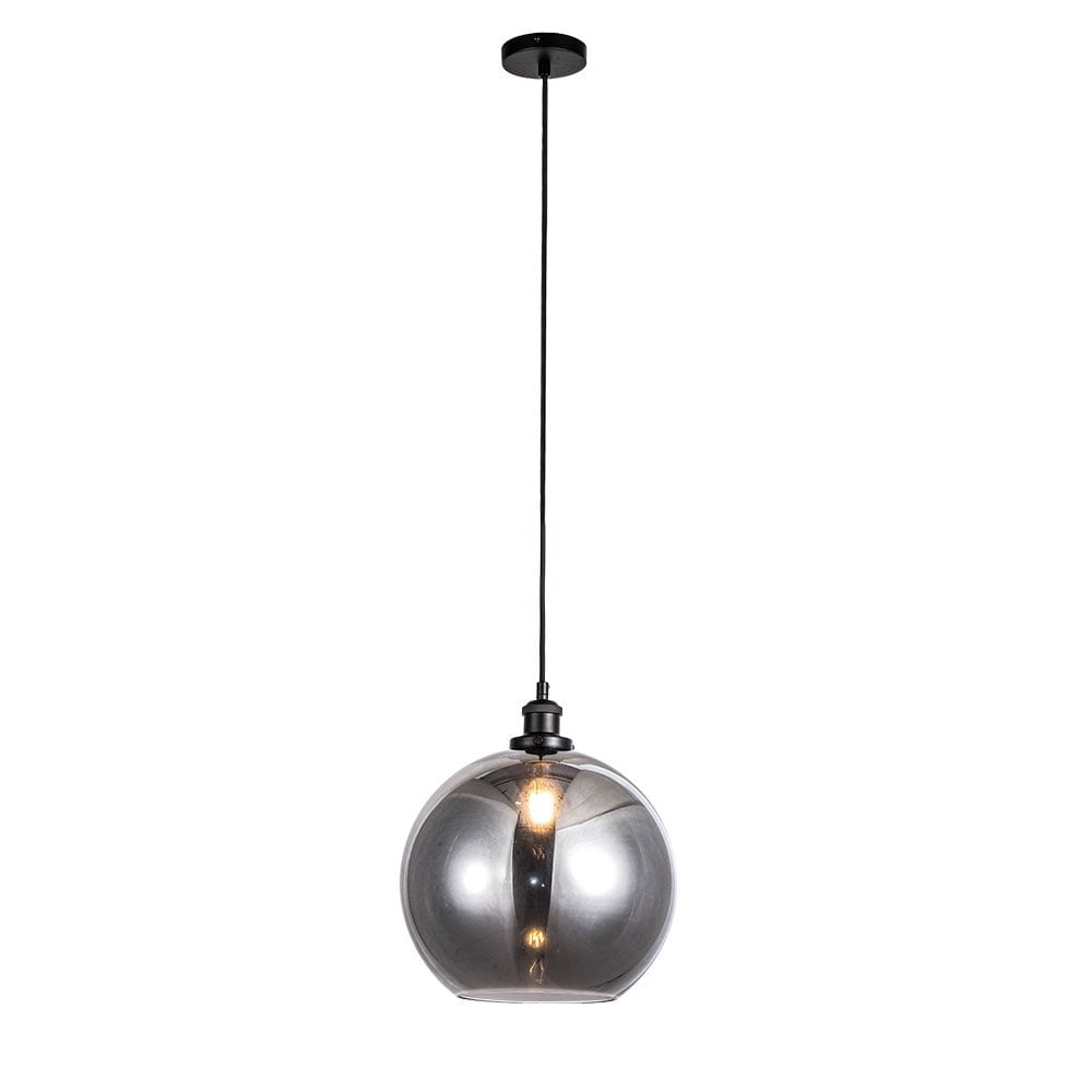 Lewis Medium Glass Globe Pendant in Matt Black