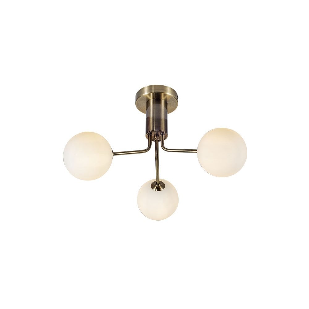 Lando 3 Light Semi Flush Fitting in Antique Brass