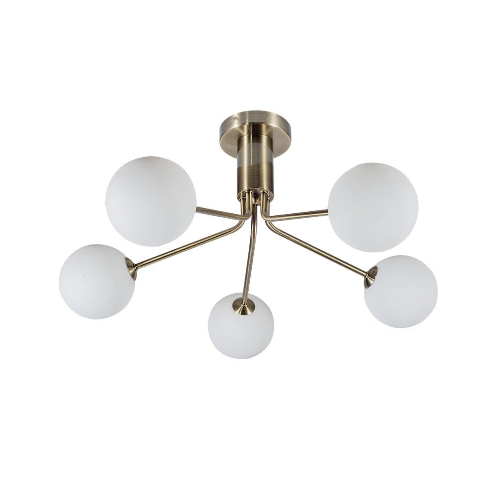 Lando 5 Light Semi Flush Fitting in Antique Brass