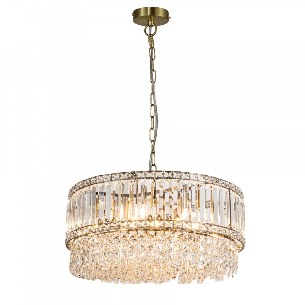 Isla 9 Light Antique Brass Crystal Pendant