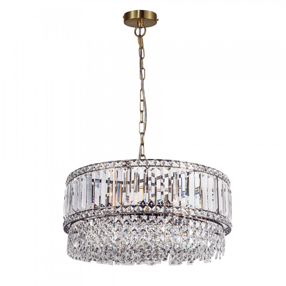 Isla 9 Light Antique Brass Crystal Pendant