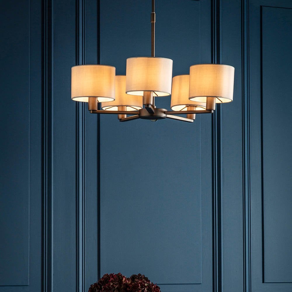 Daley 5 Light Multi Lighti Arm Pendant in Bronze C/W Marble Shades