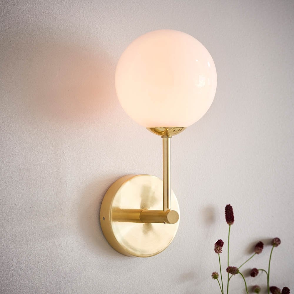 Otto Wall Light in Brushed Brass with Gloss Opal Glass