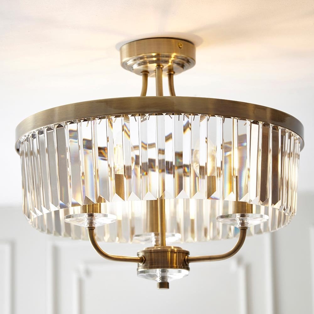 Carol 3 Light Antique Brass Semi Flush