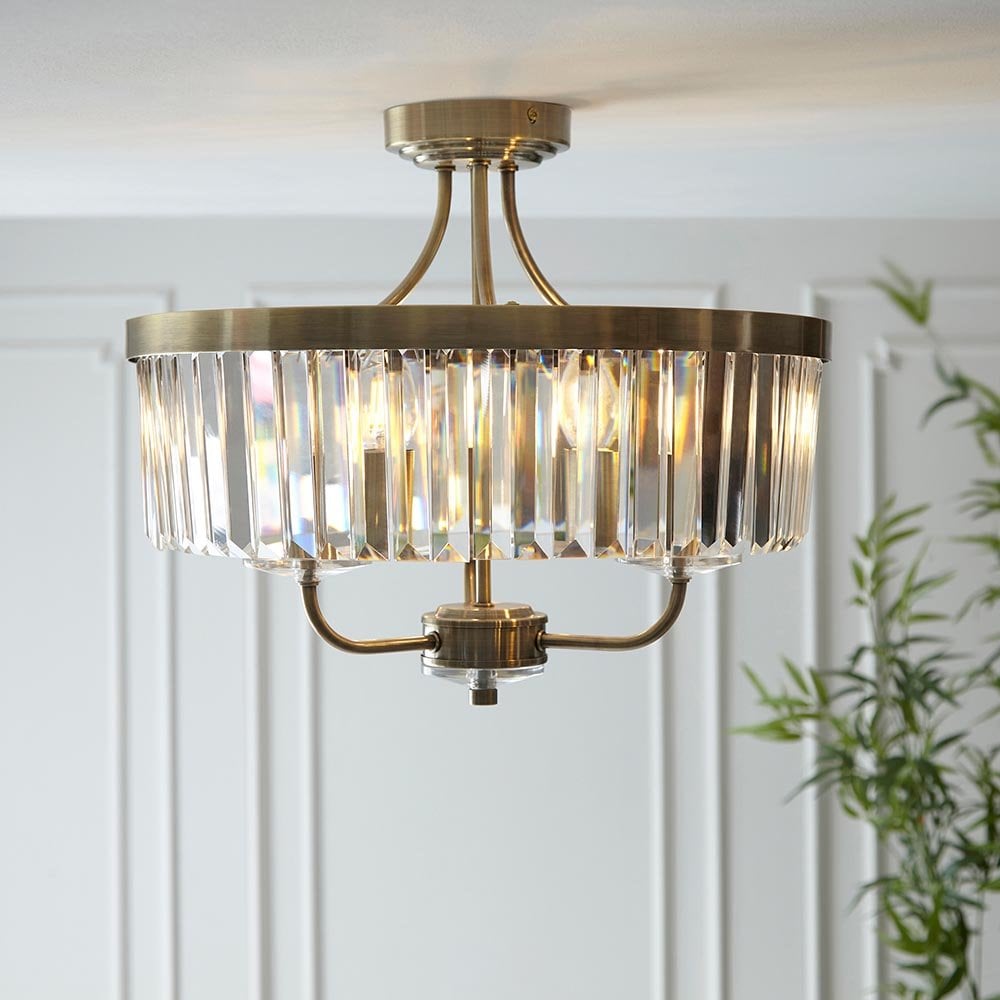 Carol 3 Light Antique Brass Semi Flush