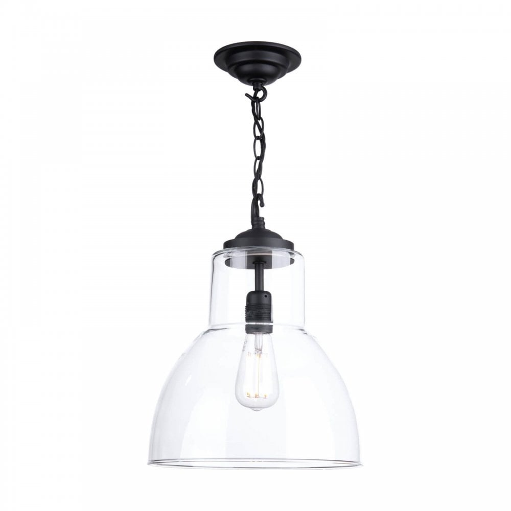 Upton Large Black Pendant with Clear Glass Shade