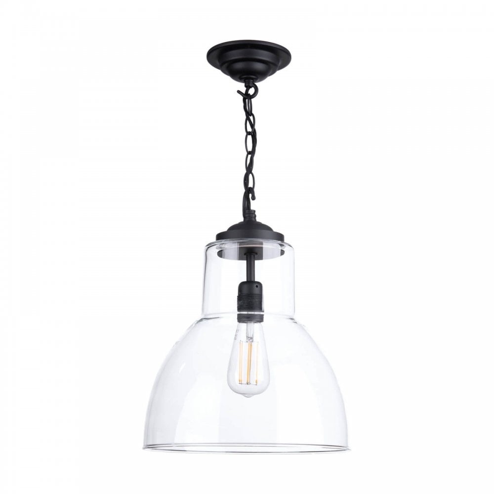 Upton Large Black Pendant with Clear Glass Shade