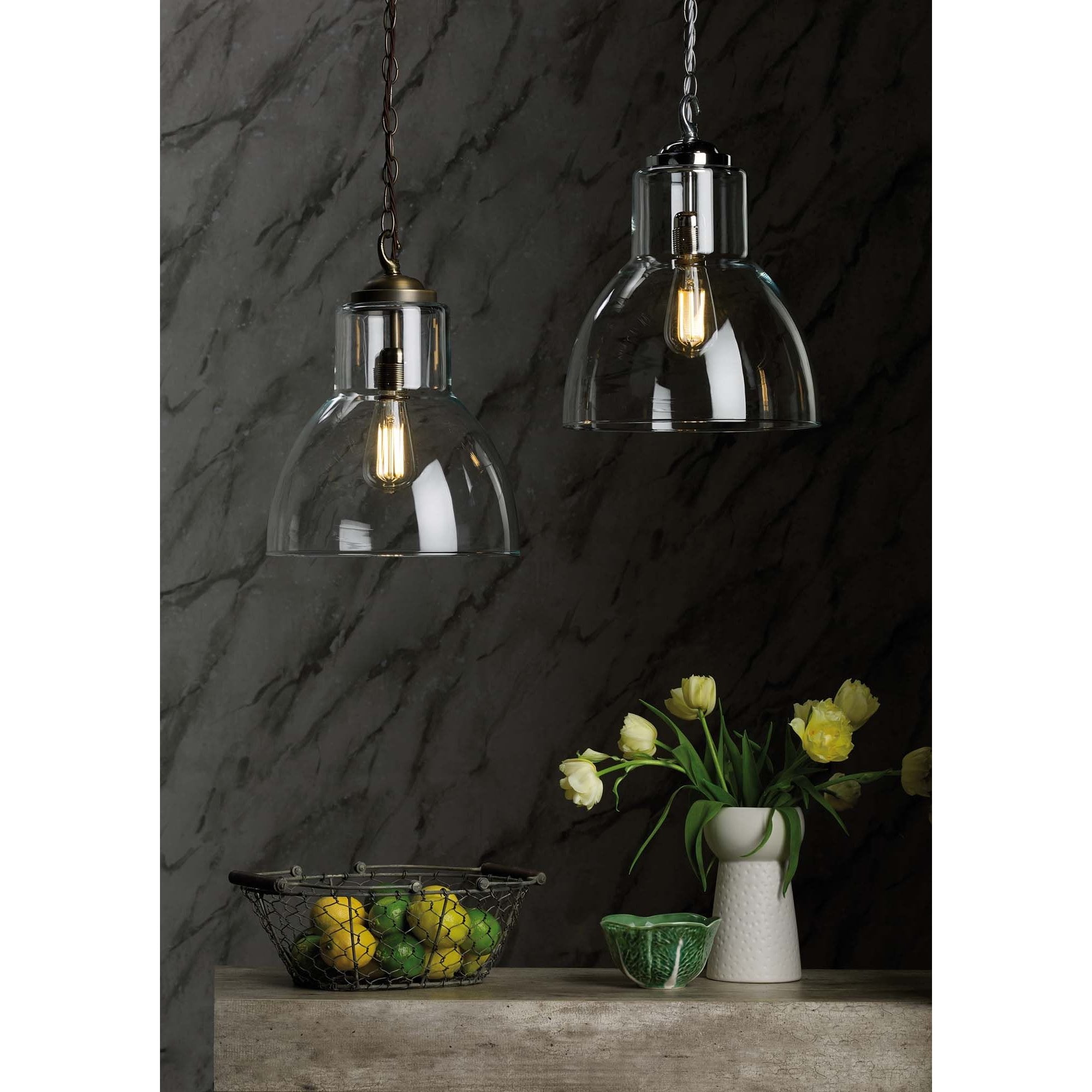 Upton Small 1 Light Clear Glass Antique Brass Pendant