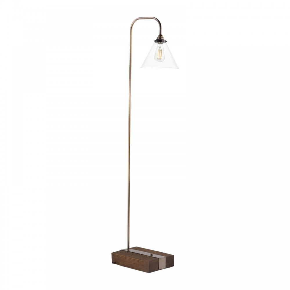 Aspen Wood Effect Floor Lamp with Glass Shade