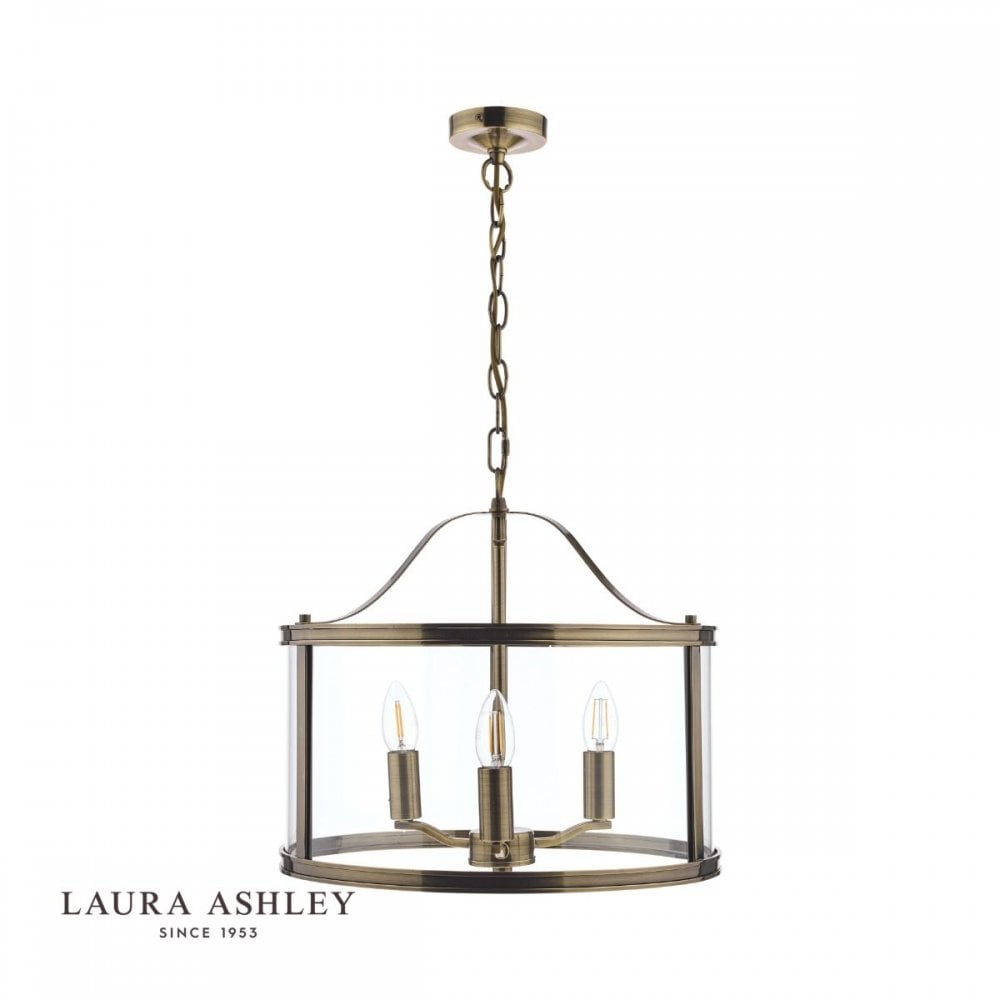 Harrington 3 Light Pendant in Antique Brass & Glass