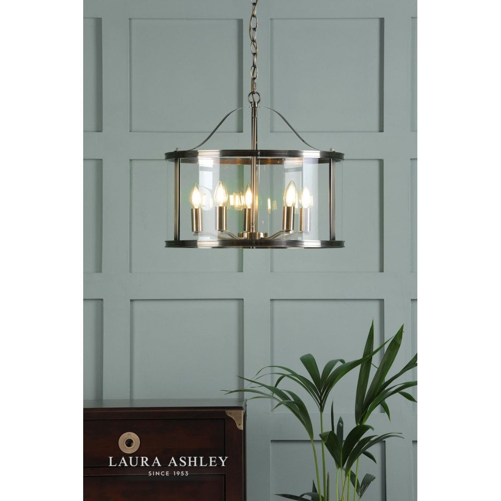 Harrington 5 Light Pendant in Antique Brass & Glass