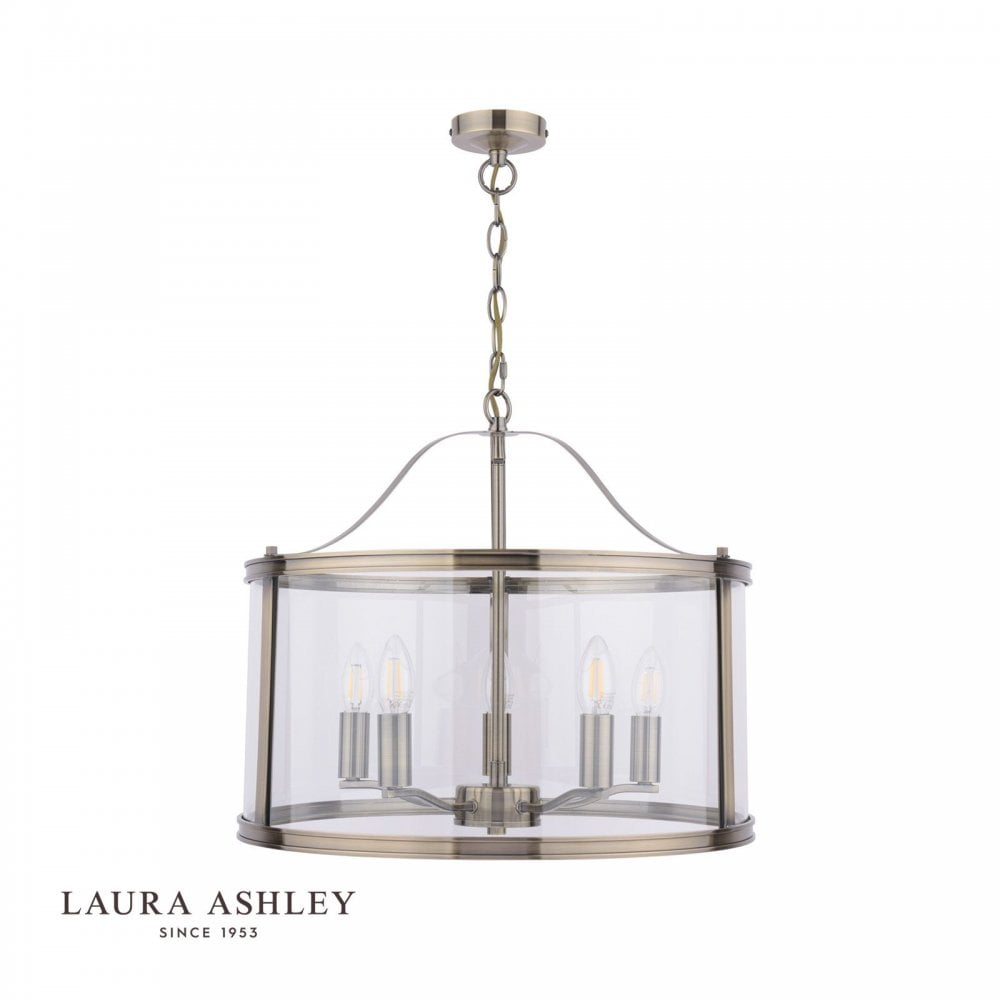 Harrington 5 Light Pendant in Antique Brass & Glass
