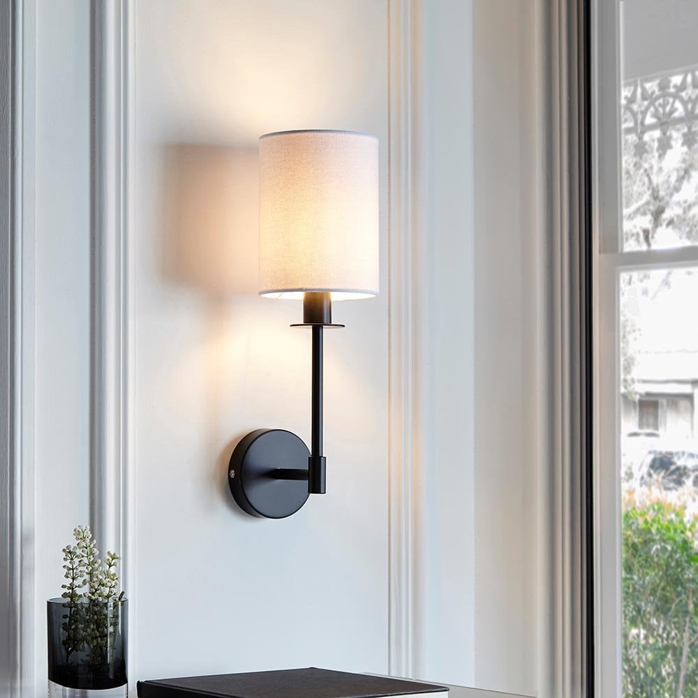 Sancerre Matt Black Wall Light C/W White Shade