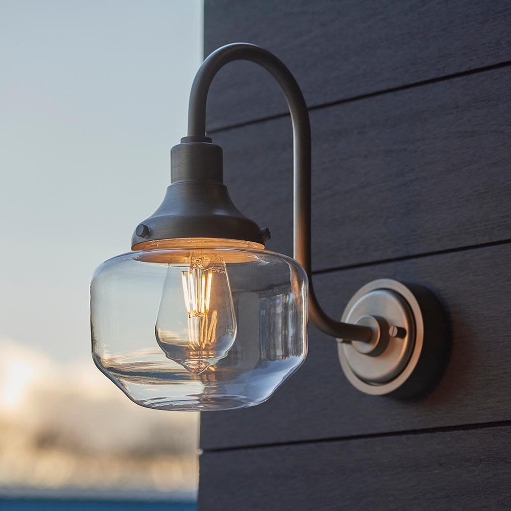Swan Neck Outdoor Wall Light in Aged Pewter