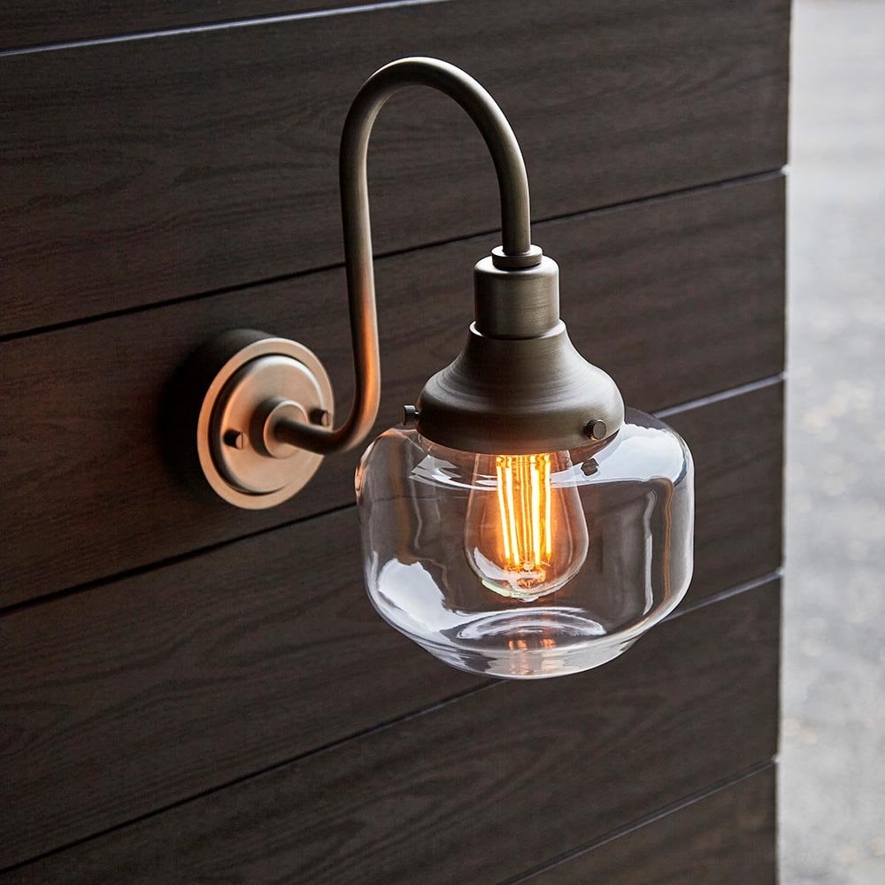 Swan Neck Outdoor Wall Light in Aged Pewter