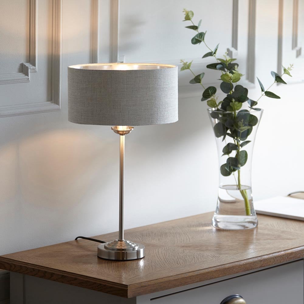 Highclere 1 Light Brushed Chrome Table Lamp C/W Shade
