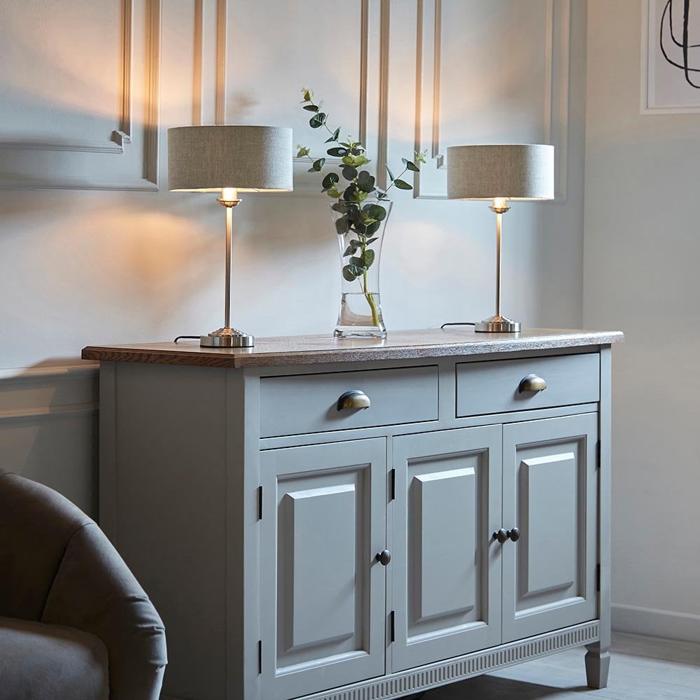 Highclere 1 Light Brushed Chrome Table Lamp C/W Shade