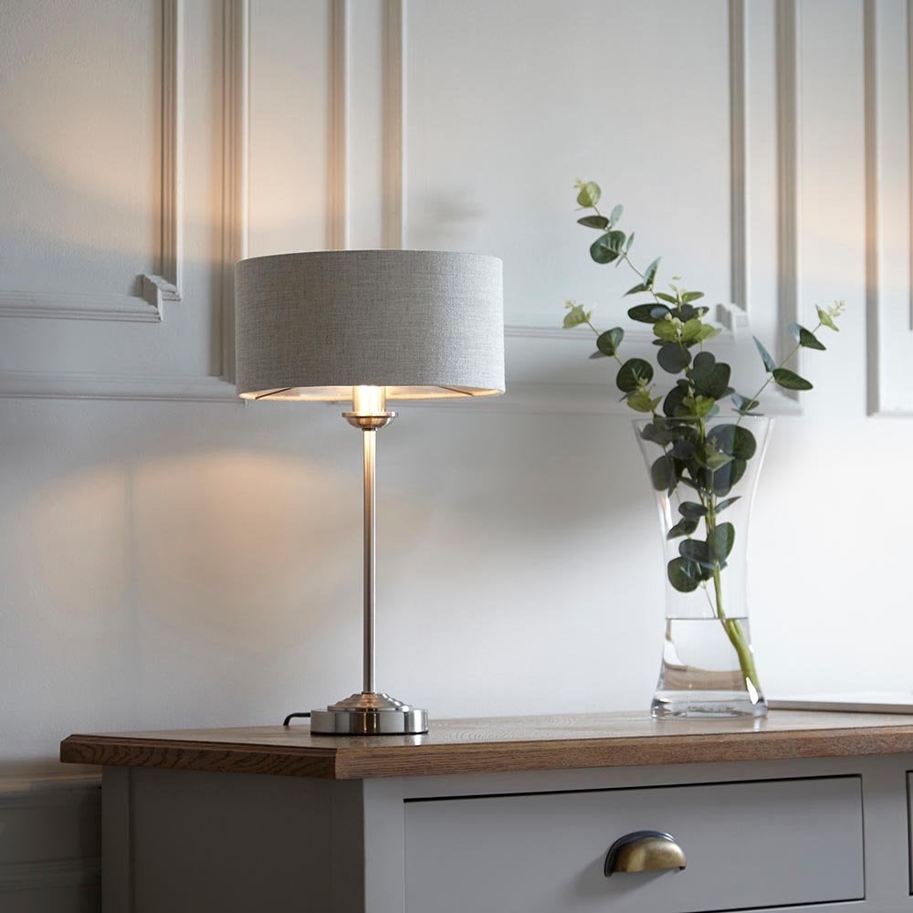 Highclere 1 Light Brushed Chrome Table Lamp C/W Shade