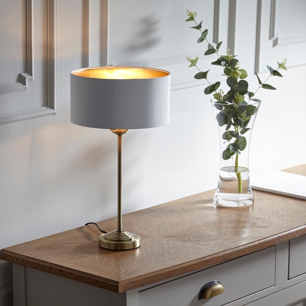 Highclere 1 Light Antique Brass Table Lamp C/W White Shade