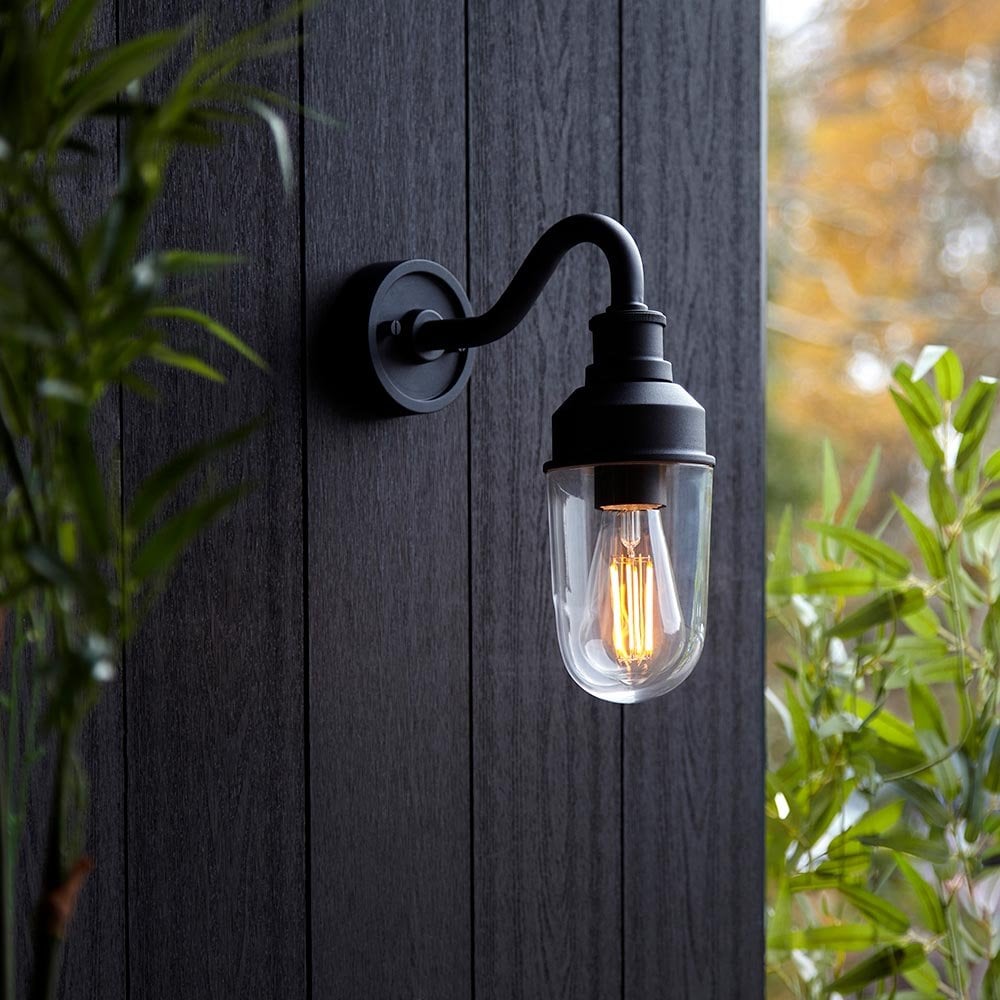 Terry Outdoor Curved Wall Light in Matt Black Finish IP44