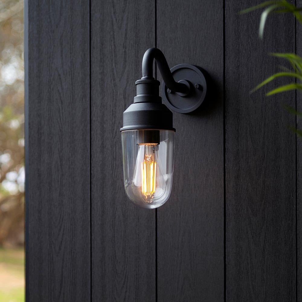 Terry Outdoor Curved Wall Light in Matt Black Finish IP44