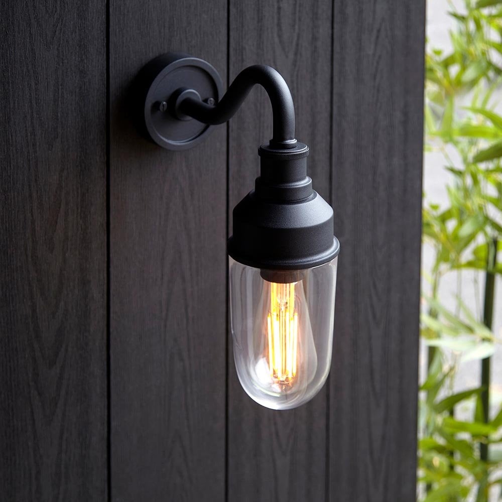 Terry Outdoor Curved Wall Light in Matt Black Finish IP44