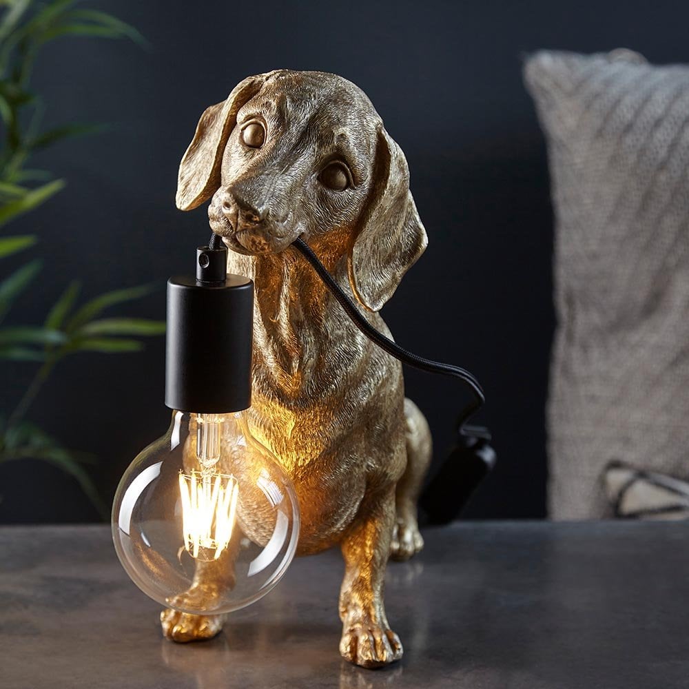 Daschund Table Lamp in Vinatge Gold