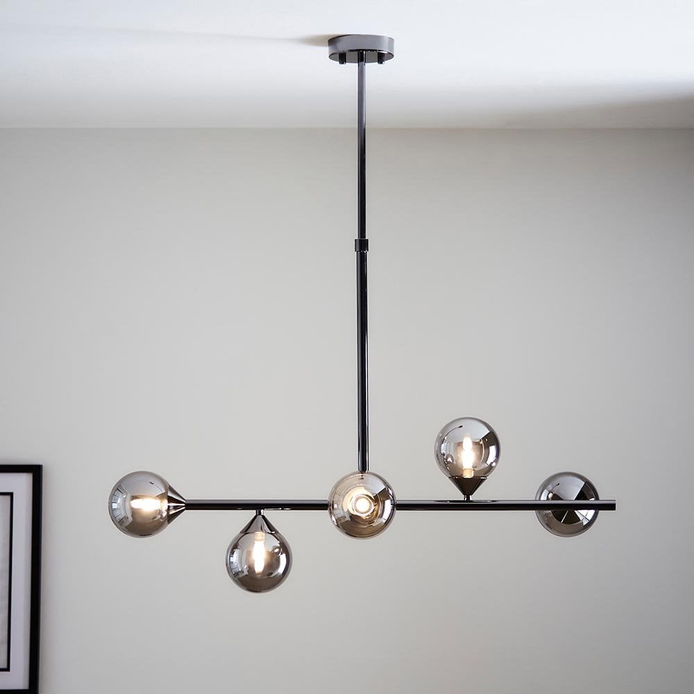 Black Linear Pendant C/W Smoked Mirror Glass Shades