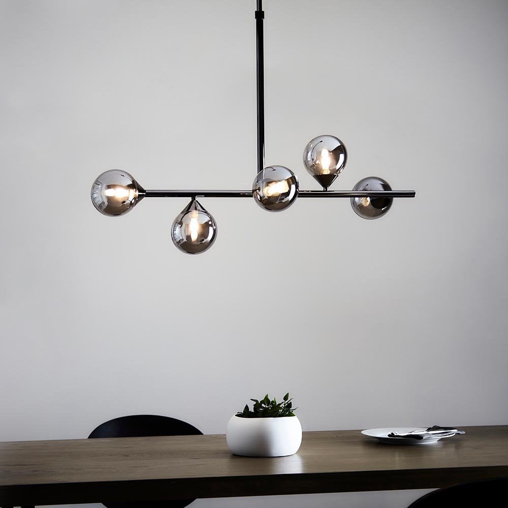 Black Linear Pendant C/W Smoked Mirror Glass Shades