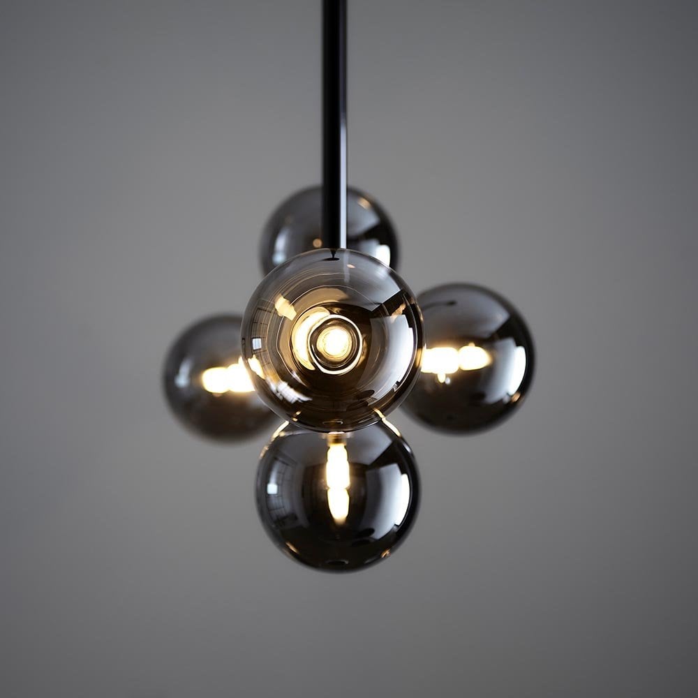 Black Linear Pendant C/W Smoked Mirror Glass Shades