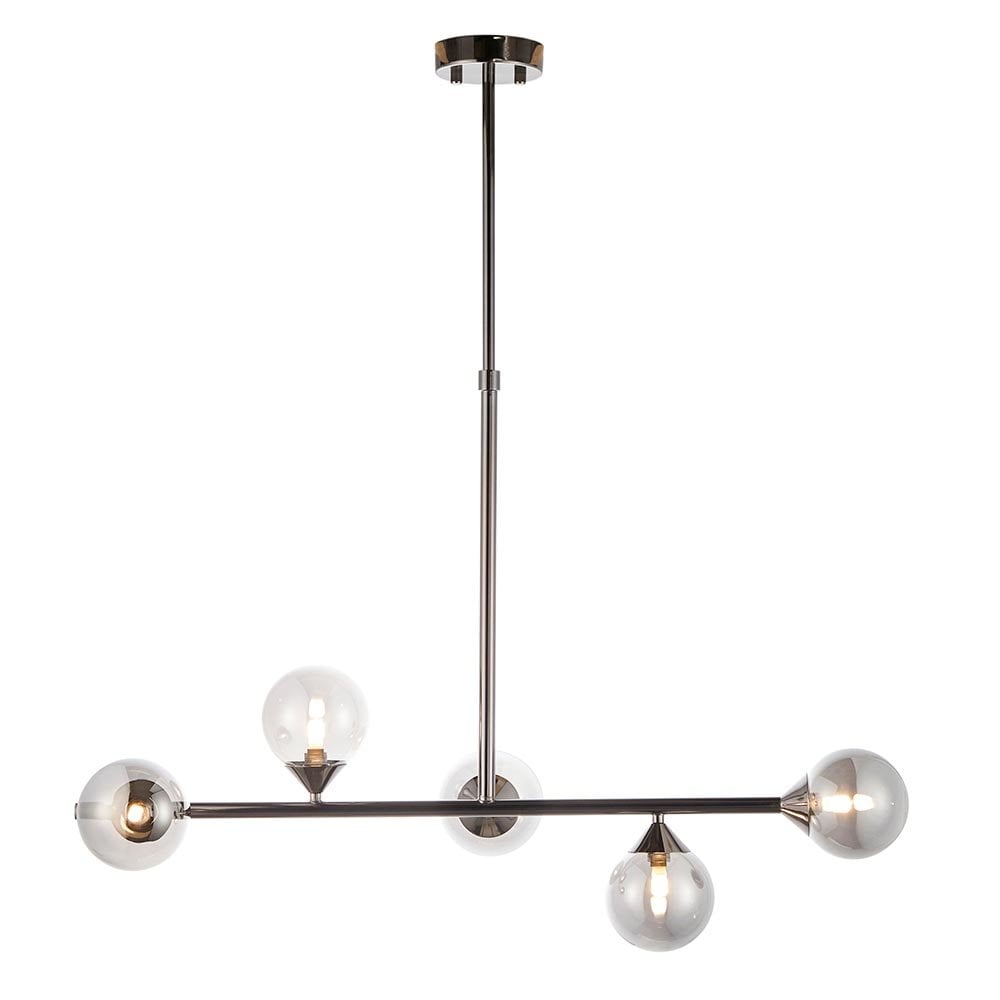 Black Linear Pendant C/W Smoked Mirror Glass Shades