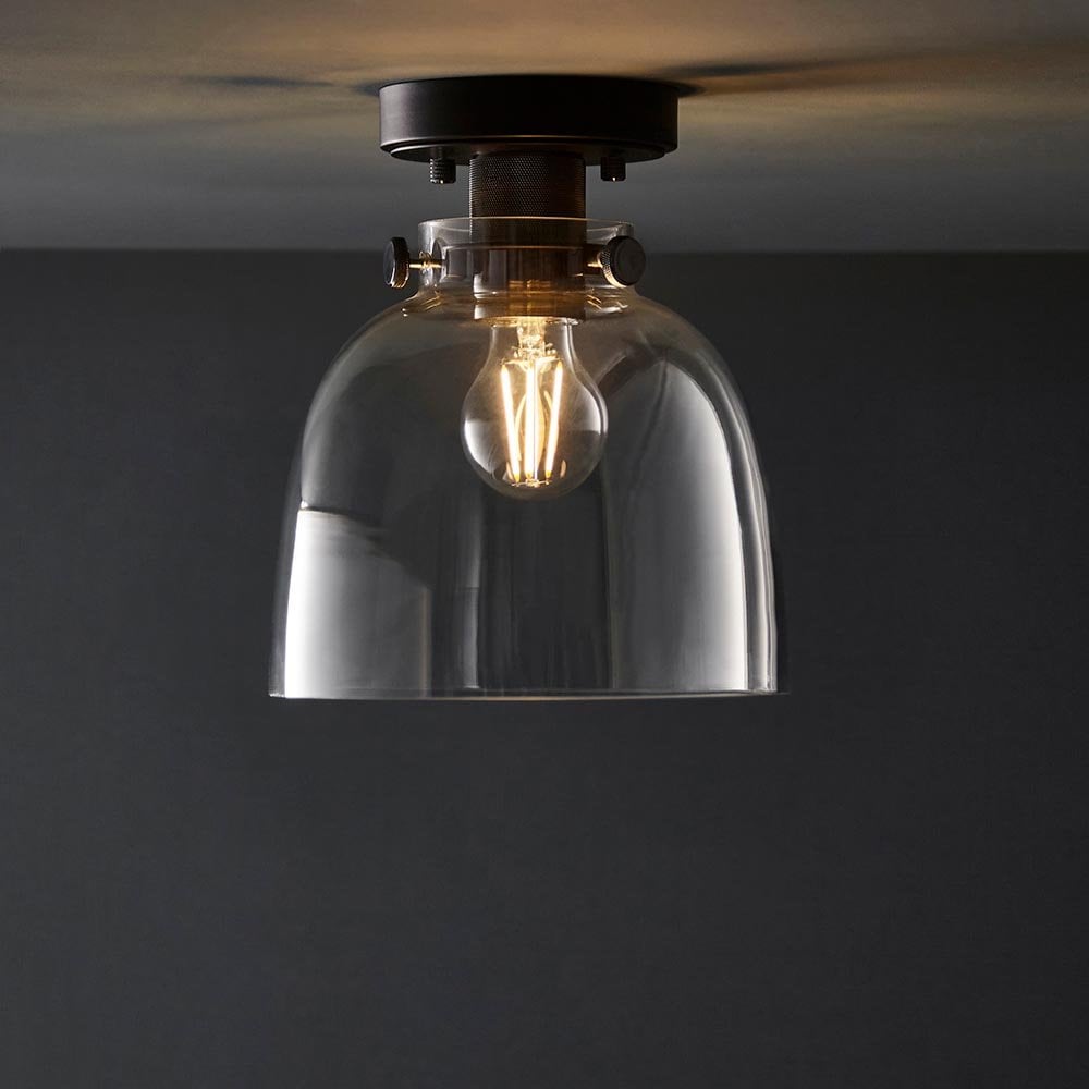 Urban Belle Flush Light in Matt Black & Grey Glass Shade