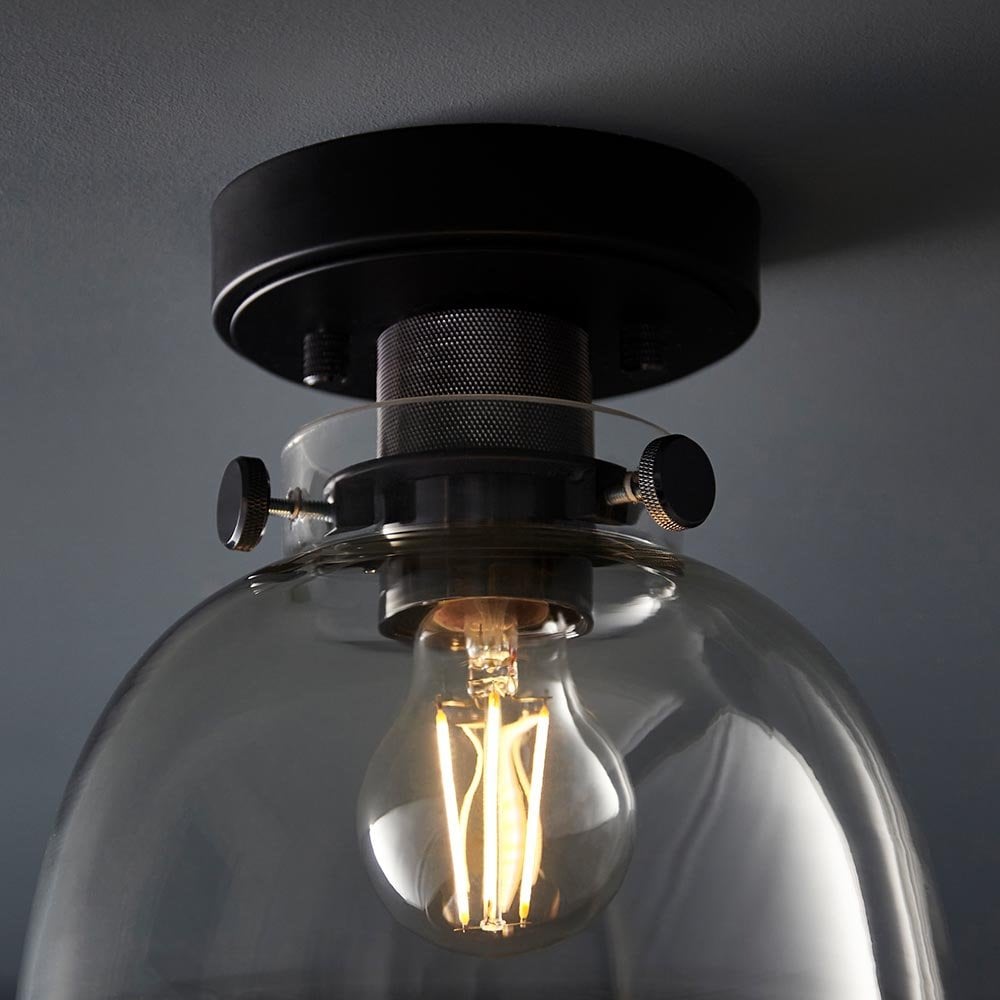 Urban Belle Flush Light in Matt Black & Grey Glass Shade