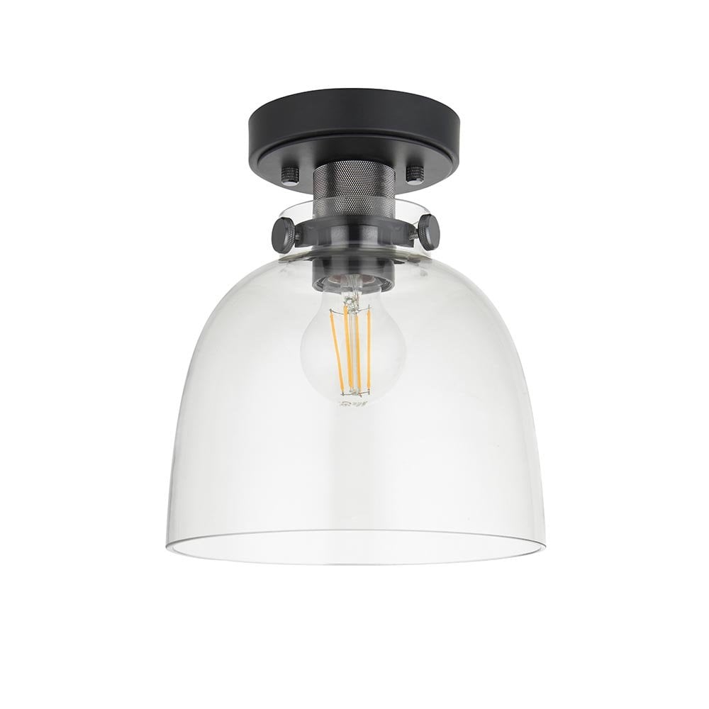 Urban Belle Flush Light in Matt Black & Grey Glass Shade