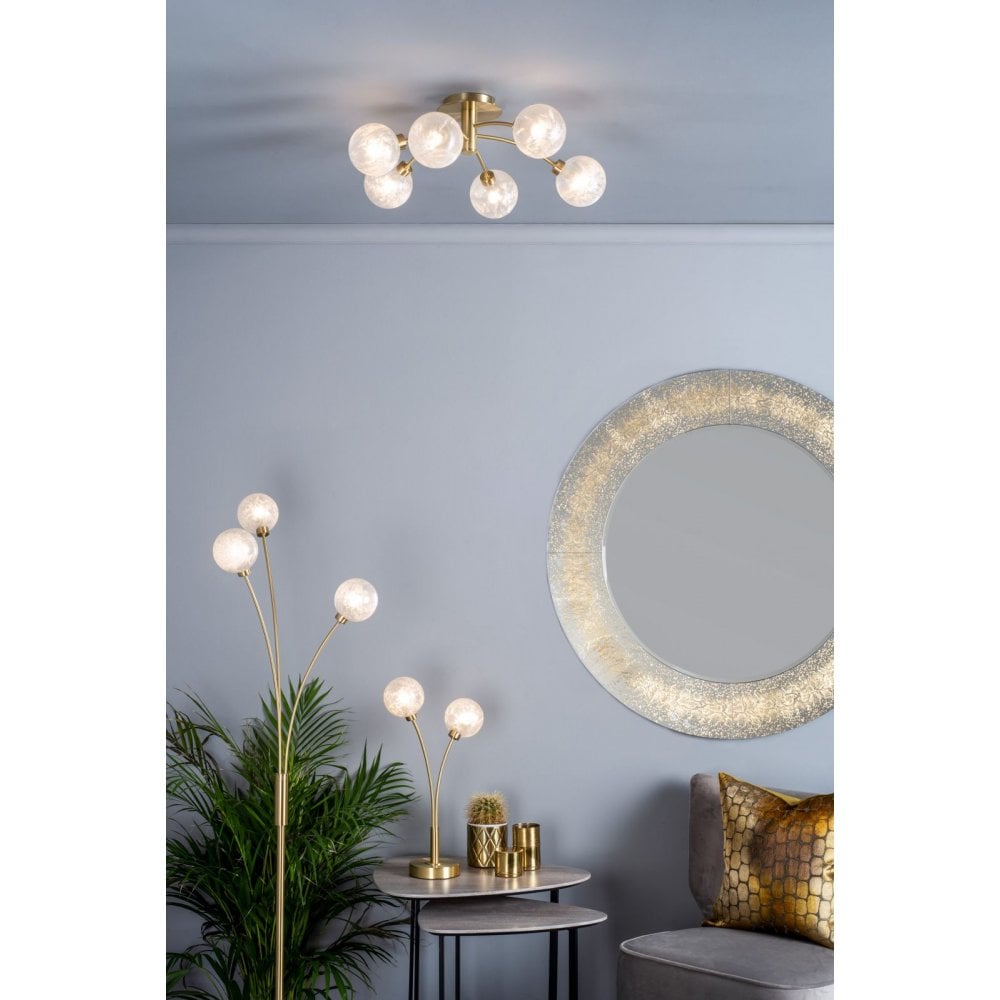 Avari 2 Light Table Lamp Satin Brass Glass
