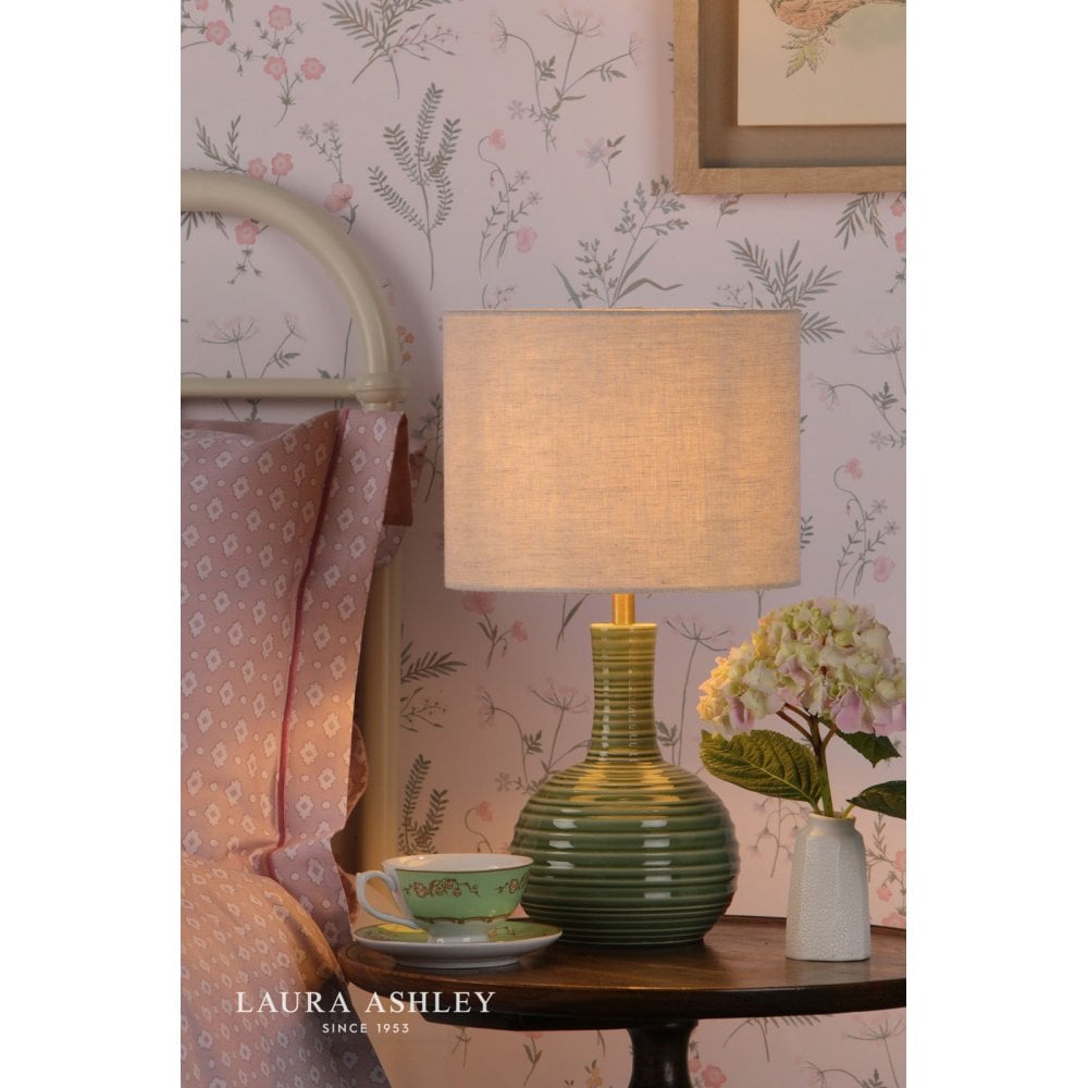 Padley Table Lamp in Rippled Green Ceramic & Antique Brass C/W Shade