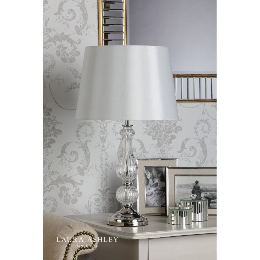 Bradshaw Table Lamp Polished Nickel & Ribbed Glass With Shade
