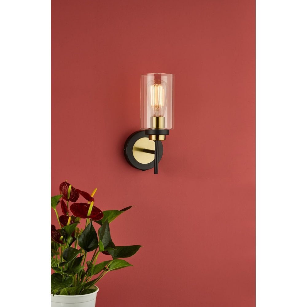 Abel Wall Light in Satin Black & Brass Finish