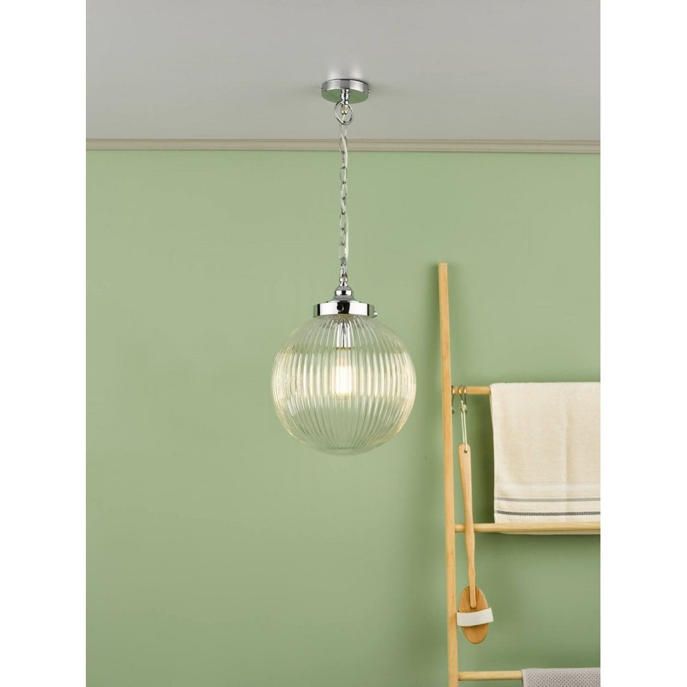 Tamara Pendant in Polished Chrome with Ribbed Glass IP44