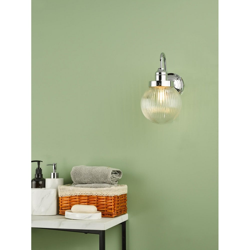 Tamara Wall Light in Polished Chrome with Ribbed Glass IP44
