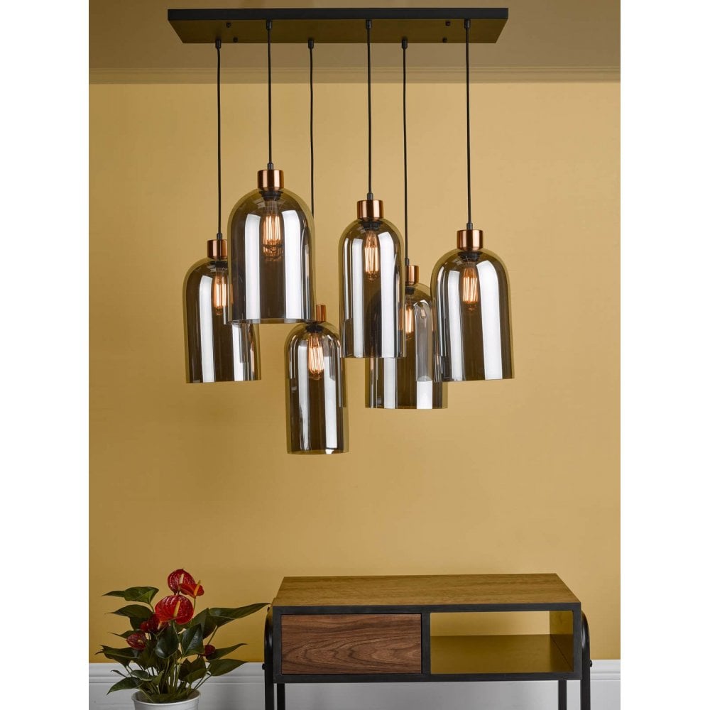 Alma 6 Light Smoked Glass & Black Bar Pendant