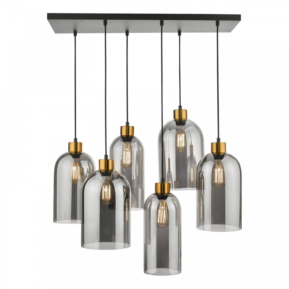 Alma 6 Light Smoked Glass & Black Bar Pendant