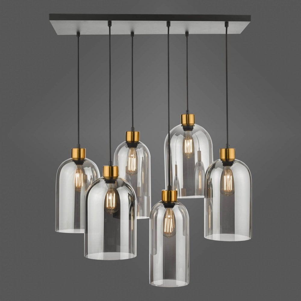 Alma 6 Light Smoked Glass & Black Bar Pendant