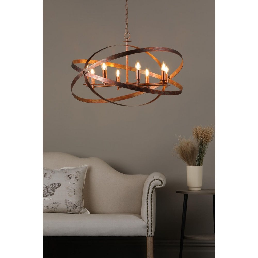 Nitya 8 Light Pendant in Mottled Copper Finish