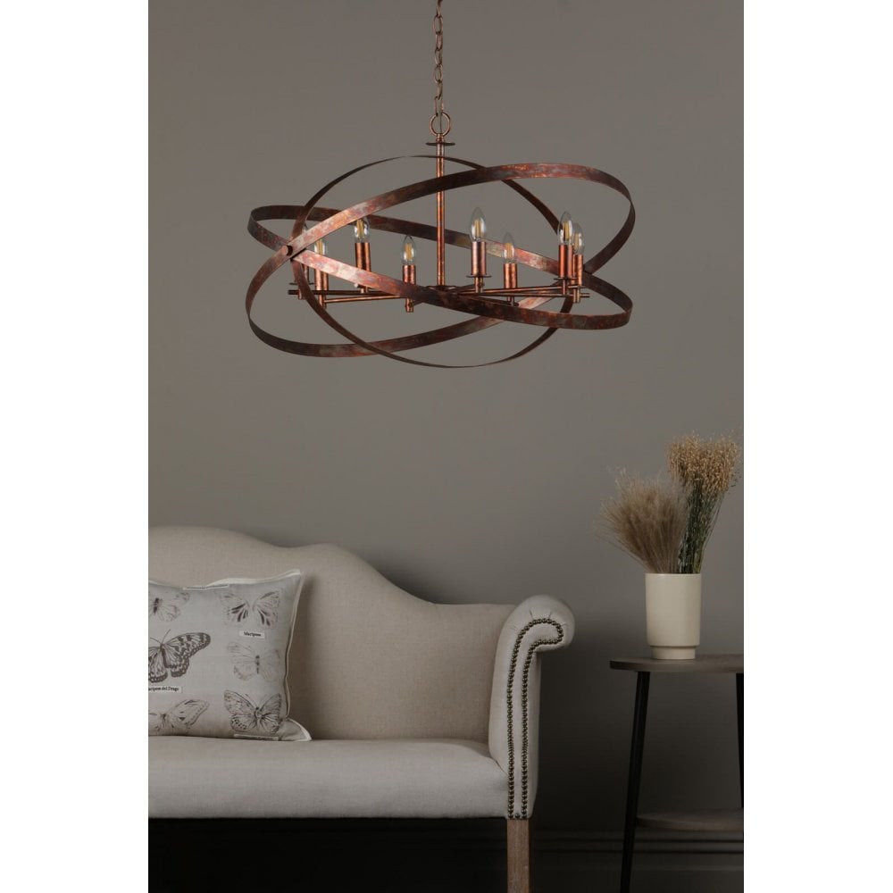 Nitya 8 Light Pendant in Mottled Copper Finish