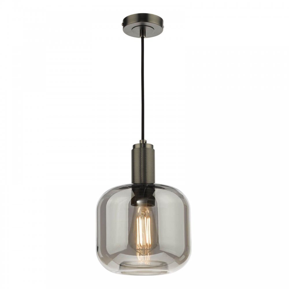 Nikolas Antique Chrome Pendant C/W Smoked Glass Shade